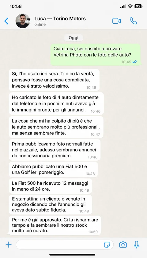 Feedback WhatsApp —Luca, Torino Motors